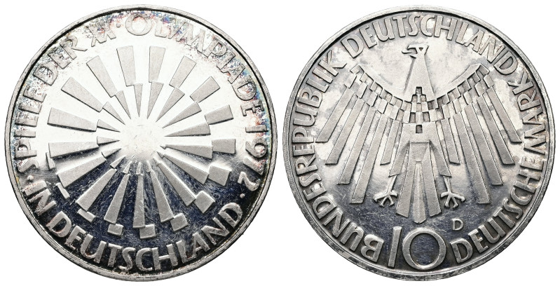 Germany. Olympic Games 1972 in Munich. AR, 10 Mark. 15.64 g. 32.52 mm.
Obv: BUN...