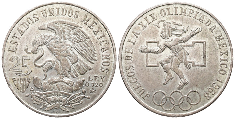 Mexico. 19th Summer Olympics. AR, 25 Pesos. 22.50 g. 38.05 mm. 1968.
Obv: ESTAD...