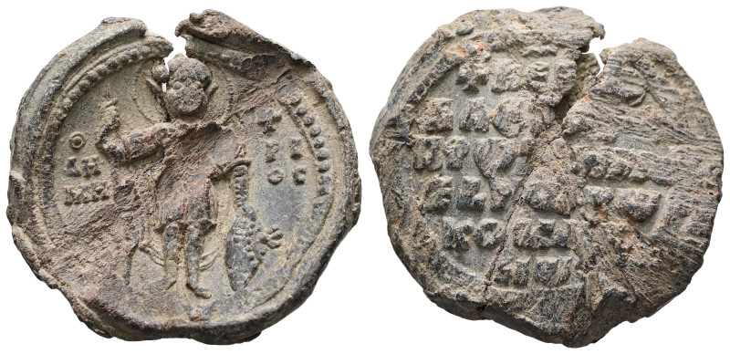 PB seal of Alexios Komnenos, protoproedros (1074–1078)
Obv: St. Demetrios standi...