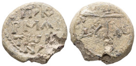 PB Byzantine seal of N. tourmarches of the Anatolikoi? (AD 8th–9th centuries)
Obv.: Cruciform invocative monogram. In the quarters: [τῷ σῷ] δούλῳ. Wre...