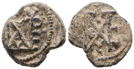 PB Byzantine monogrammatic seal (AD 7th–8th centuries)
Obv.: Block monogram. Wreath border.
Rev: Block monogram. Wreath border.
Weight: 7.16 g.
Diamet...
