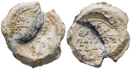 PB Byzantine lead seal of N. patrikios and imperial protospatharios (AD 8th–9th centuries)
Obv: Cruciform invocative monogram.
Rev: Inscription of f...