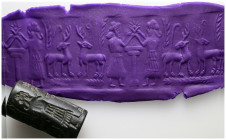 Babylon 1500-1300 BC. Black Serpentine Stone.
32.53 g. 42.37 mm. (1133)
Collection of C.B (Belgium)