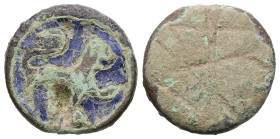 Roman enamelled disc brooch (c. AD 2nd century)
Disc brooch; dark blue champlevé enamelled design: lion advancing, right, raising paw.
Weight: 3.90 g....