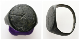 AE Early Byzantine finger-ring (AD 6th – 8th centuries)
Bronze finger-ring; hoop slender at back; circular bezel engraved with cruciform monogram.
Wei...