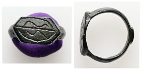 Medieval finger-ring (AD 12th–13th centuries)
Bronze finger-ring with hexagonal bezel.
Weight: 4.81 g.
Diameter: 17.89 mm.