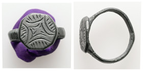 Medieval bronze finger ring (AD 14th–15th centuries)
A bronze finger ring with geometric design.
Weight: 5.33 g.
Diameter: 19.14 mm.