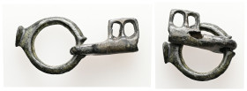 Middle Byzantine folding key (AD 10th – 11th centuries)
A bronze key attached to large moveable ring; rectangular bit pierced with slits.
Weight: 6.58...