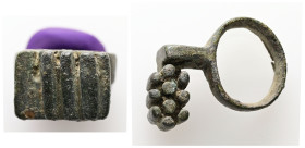 Byzantine key-ring (AD 6th – 8th centuries)
A bronze finger ring; composed of a hoop, short stem, and tooth-like rectangular bit.
Weight: 13.60 g.
Dia...