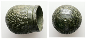 AE Byzantine thimble (AD 9th–13th centuries)
A bronze onion-top thimble with plain rim, bands of indentations to the side, plain upper face with sunke...