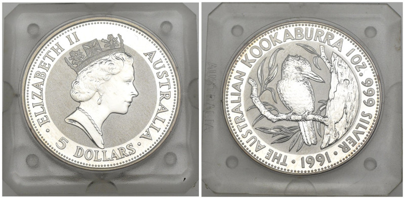 Australia - 5 Dollaro Kookaburra 1991 (1 Oz. Ag .999) - in confezione di Zecca -...