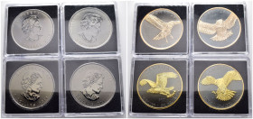 Canada - Cofanetto con set di 4 Once in Argento a tema: Uccelli Predatori - Applicazione con rifiniture in Rutenio e Oro 24k - 999 serie coniate. 5 Do...