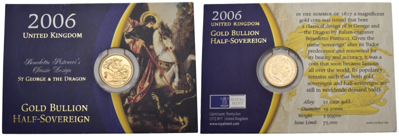 Inghilterra Regno Unito - Mezza Sterlina Half Sovereign 2006 in confezione speci...