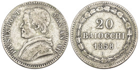 Bologna - Stato Pontificio - Pio IX (1849-1866) 20 Baiocchi 1858 modulo largo (mm. 24-24,5) - RARO - Ag. - Mont. 160

qBB

SPEDIZIONE SOLO IN ITAL...