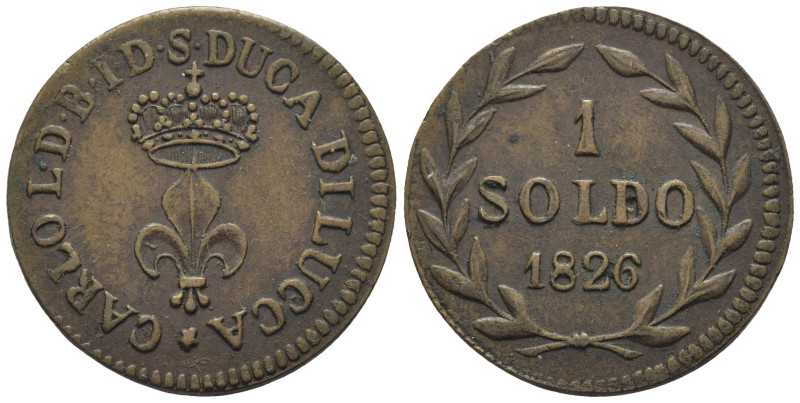 Lucca - Carlo Ludovico di Borbone (1824-1847) - 1 Soldo 1826 - Cu - 2,98 g - CNI...