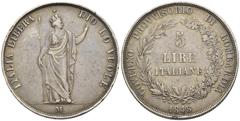 Milano - Governo Provvisorio di Lombardia (1848) - 5 Lire 1848 - Ag - 24,75 g - ...