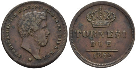Napoli - Ferdinando II di Borbone (1830-1859) - 2 Tornesi 1852 - Cu - 6,29 g - Gigante 256

BB

SPEDIZIONE SOLO IN ITALIA - SHIPPING ONLY IN ITALY