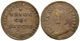 Stato Pontificio - Roma - Pio VI (Giovanni Angelo Braschi) 1775-1799 - Madonnina da 5 Baiocchi 1797 - Cu - gr. 19,10

qSPL

SPEDIZIONE SOLO IN ITA...