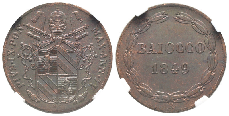 Roma - Stato Pontificio - Pio IX (1849-1866) - 1 Baiocco 1849 anno IV - Cu - Pag...