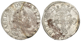 Carlo Emanuele I (1580-1630) - 2 Fiorini data illeggibile - 4° tipo - D/ sotto al busto V • data • - RARA - Ag e Mi - 6,14 g - MIR 648

BB

SPEDIZ...