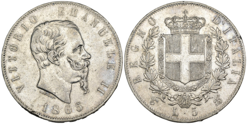 Vittorio Emanuele II (1861-1878) - 5 Lire 1865 Torino - RARA - Ag - Gigante 37 -...