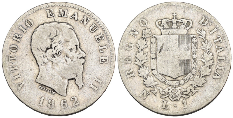 Vittorio Emanuele II (1861-1878) - 1 Lira 1862 Napoli - RARA - Ag - Gigante 62
...