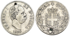 Umberto I (1878-1900) - 50 Centesimi 1889 - RARA - Ag - Gigante 42 - foro otturato

MB

SPEDIZIONE SOLO IN ITALIA - SHIPPING ONLY IN ITALY