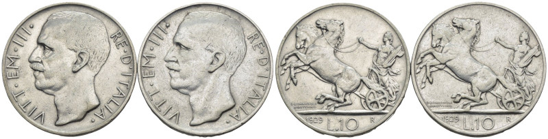 Vittorio Emanuele III (1900-1943) - Lotto di 2 monete da 10 lire 1929 una rosett...