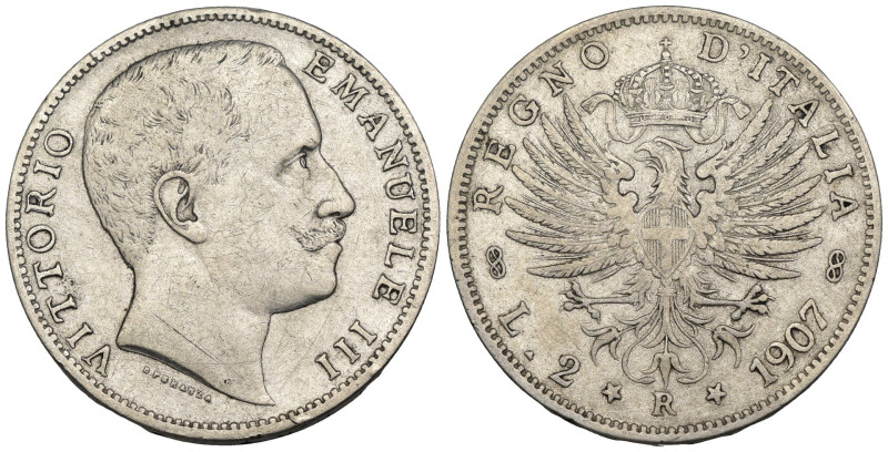 Vittorio Emanuele III (1900-1943) - 2 Lire Aquila Sabauda 1907 - Ag - Gigante 95...