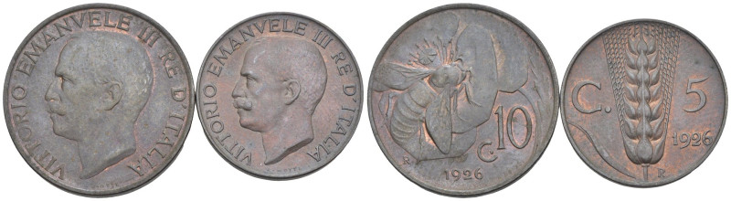 Vittorio Emanuele III (1900-1943) - lotto di 2 monete da 10 centesimi Ape e 5 ce...