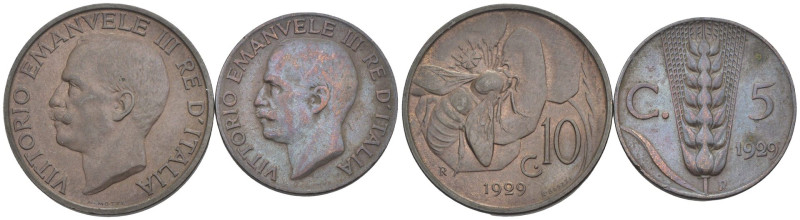 Vittorio Emanuele III (1900-1943) - Lotto di 2 monete da 10 centesimi Ape e 5 ce...