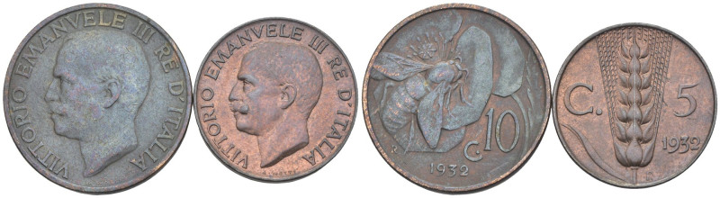 Vittorio Emanuele III (1900-1943) - Lotto di 2 monete da 10 centesimi Ape e 5 ce...