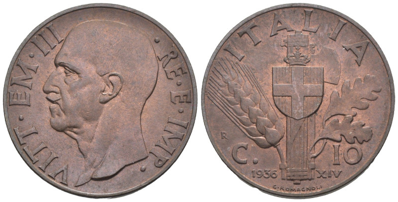 Vittorio Emanuele III (1900-1943) - 10 centesimi "Impero" 1936 XIV - Cu. - Mont....