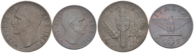 Vittorio Emanuele III (1900-1943) - lotto di 2 monete da 5 e 10 centesimi "Imper...