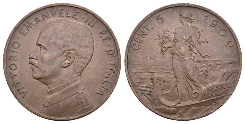 Vittorio Emanuele III (1900-1943) - 5 Centesimi 1909 "Italia su Prora" - Cu (Mon...