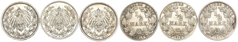 Germania - Lotto di 3 monete da 1/2 mark - Ag.