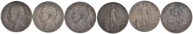 Regno d'Italia - Vittorio Emanuele III (1900-1943) - Lotto di 3 monete 5 Centesi...