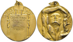 Medaglia Campionato Regionale Allievi, Lancio del Peso - 1950 - Ag dorato .800 - Ø 30 mm; 10,32 g

SPEDIZIONE SOLO IN ITALIA - SHIPPING ONLY IN ITAL...