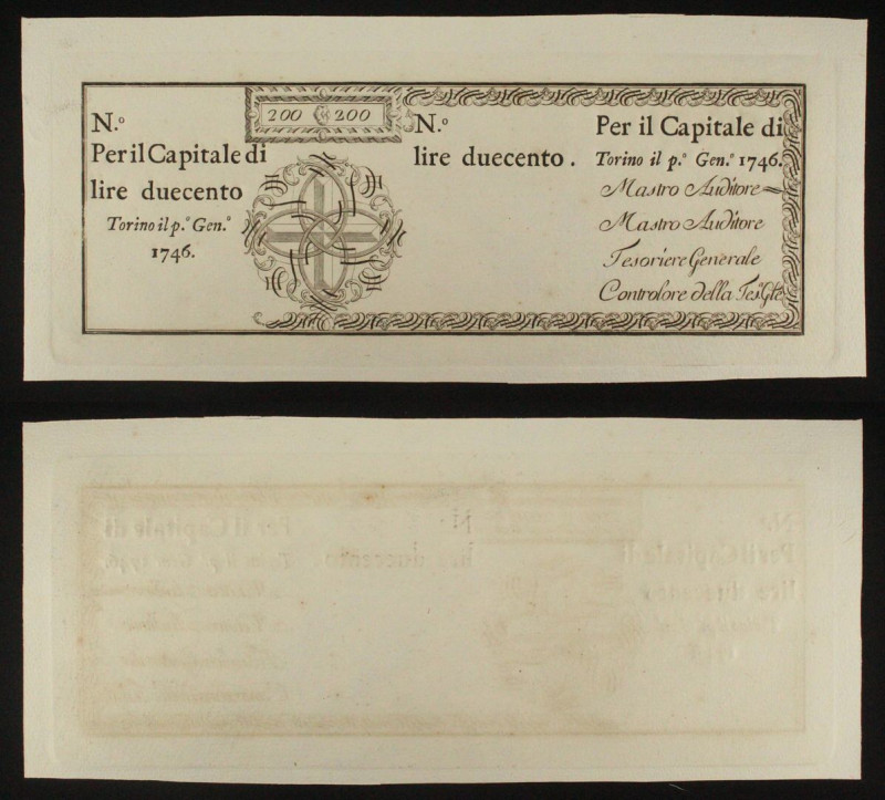 Sardo-Piemontese - Regie Finanze - 200 Lire - 01/01/1746 - ESTREMAMENTE RARA (R4...