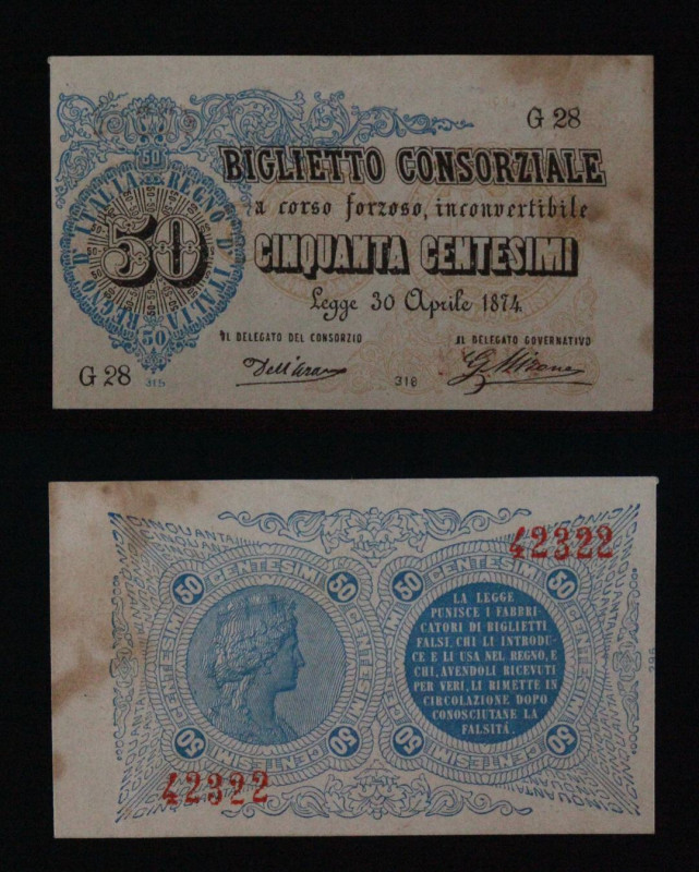 Regno d'Italia - Umberto I (1878-1900) - Biglietto Consorziale da 50 Centesimi 3...