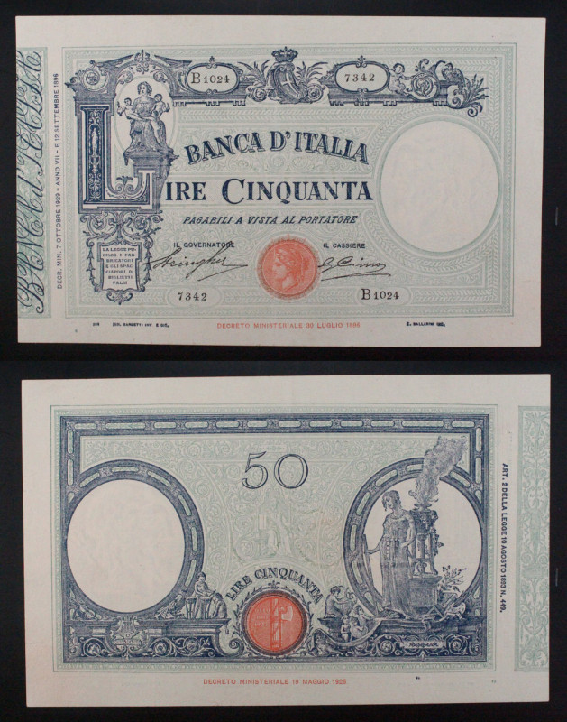 Savoia - Regno d'Italia - banconota 50 Lire Barbetti modificato - con matrice (f...