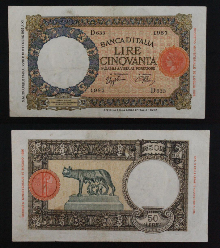 Regno d'Italia - banconota da 50 Lire "Lupa Capitolina" 29/4/1940

BB+

SPED...