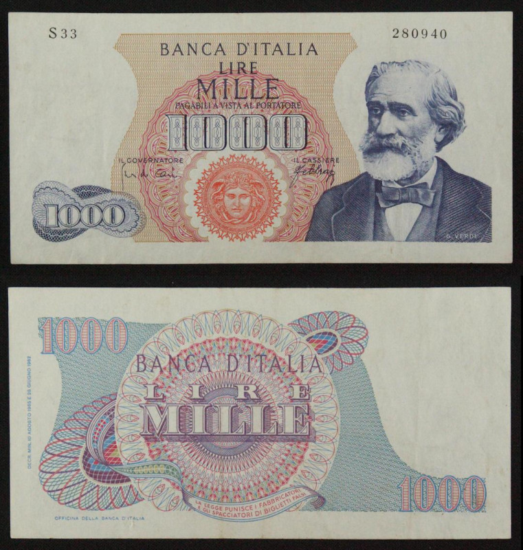 Repubblica Italiana - banconota da 1000 Lire "Giuseppe Verdi I Tipo" 10/08/1965 ...