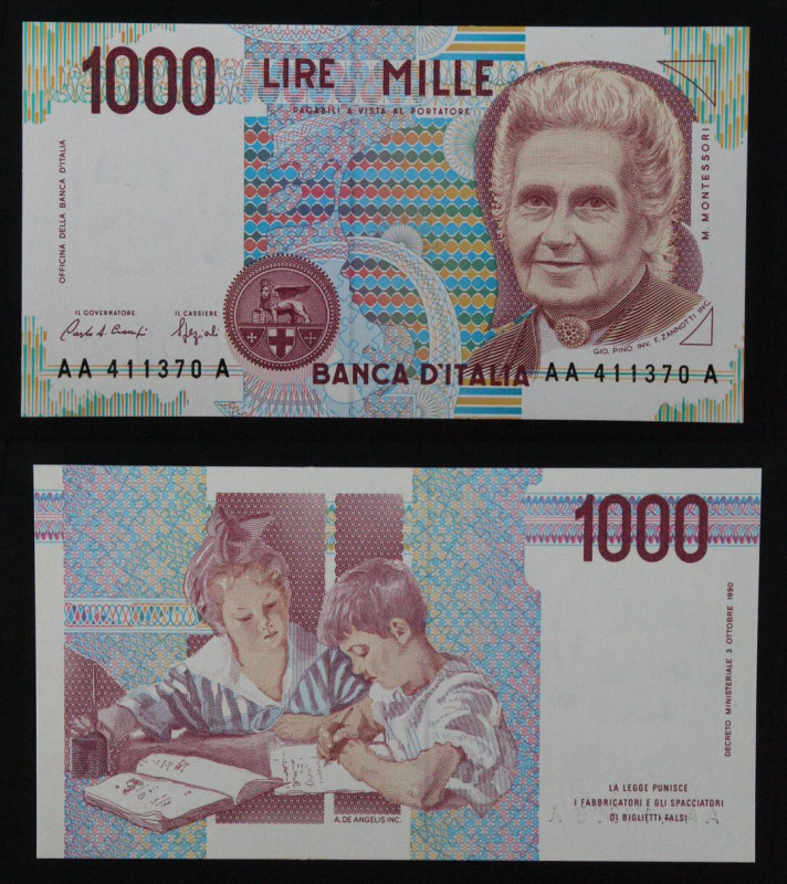 Repubblica Italiana - banconota da 1000 Lire "Montessori" Tripla A 24/10/1990 - ...