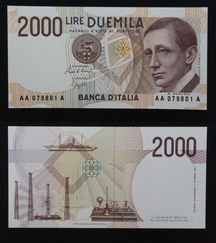 Repubblica Italiana - banconota da 2000 Lire "Guglielmo Marconi" Tripla A 24/10/...