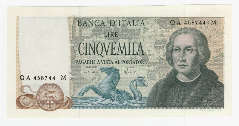 Repubblica Italiana - 5000 Lire "Colombo II°Tipo" - Firme: Carli/Barbarito - Emi...