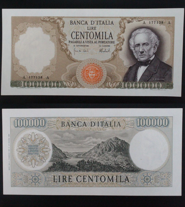 Repubblica Italiana - banconota da 100.000 Lire "Manzoni" 1974 - Crap. 616

SU...