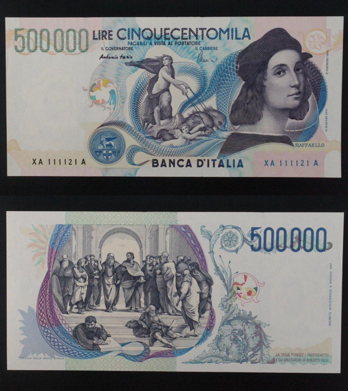 Repubblica Italiana - banconota da 500.000 Lire "Raffaello" Serie speciale XA 25...