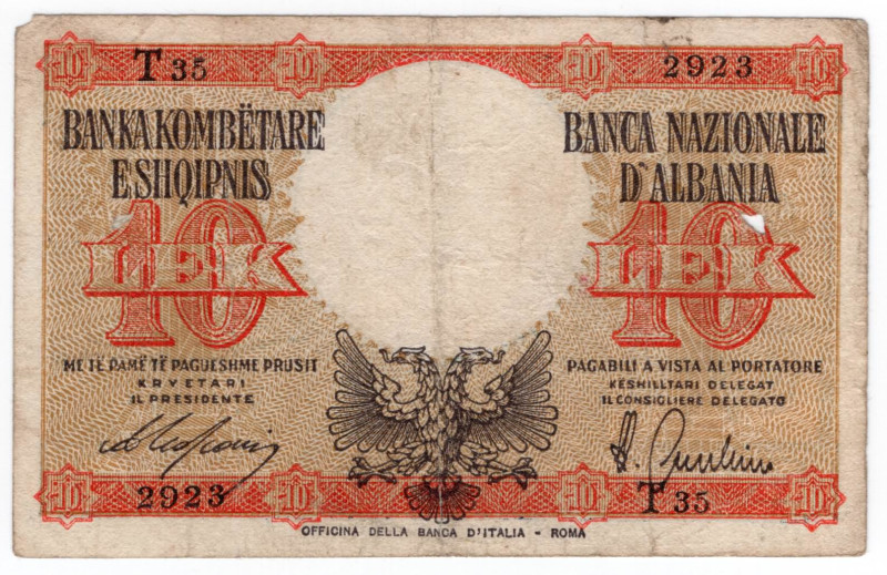 Albania Italiana - 10 Lek 1940 - Firme: Mosconi/Gambino - P#11 - Pieghe, strappi...