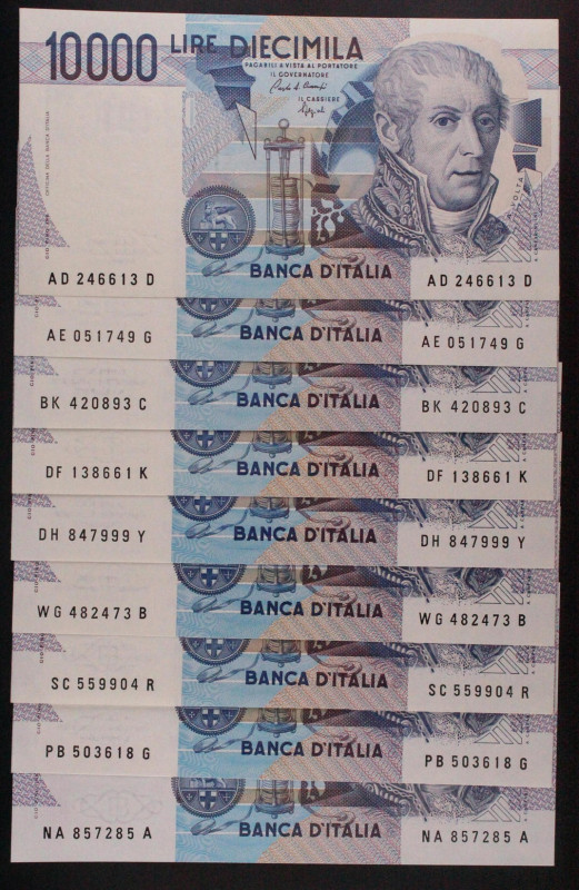 Repubblica Italiana - Lotto di 9 banconote da 10.000 Lire "Alessandro Volta" - S...